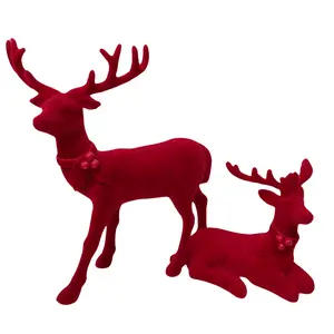 Flocked Deer Christmas Tabletop Decorations, Red, 12", 2 Pack, by Holiday Time