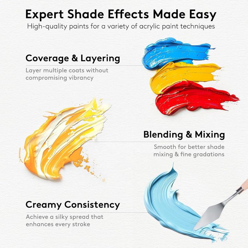 Acrylic Paint Set (2 oz/Bottles) with 12 Art Brushes, Premium Art Supplies for Canvas, Wood, Ceramic & Fabric, Rich Pigments for Beginners, Students & Professional Artists, Valentinesdaygift