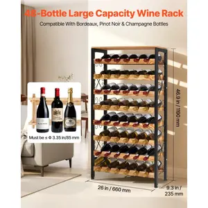 VEVOR 15 Bottle Wine Rack, Freestanding Floor Wine Holder Stand Liquor Cabinet with Wood Tabletop, Easy Assembly Floor Storage Rack, For Home Bar Kitchen Living Room Dining Room, Black