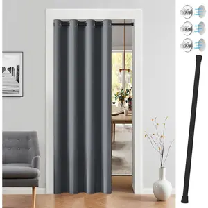 Closet Curtain with Rod - W42 x L80, 1 Panel, Gray, Room Darkening  Doorway Curtains for Open Bedroom, Temporary Door for Hallway
