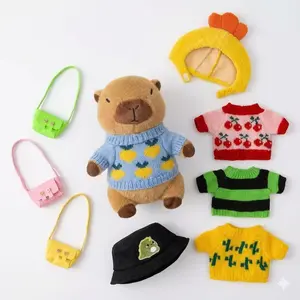 Capybara Plush Doll with 9 Clothes & Accessories, 10.2 Inch Dress Up Capybara Stuffed Animal with 2 Hats, 4 Sweaters and 3 Bags, Cute Gift for Girls and Boys