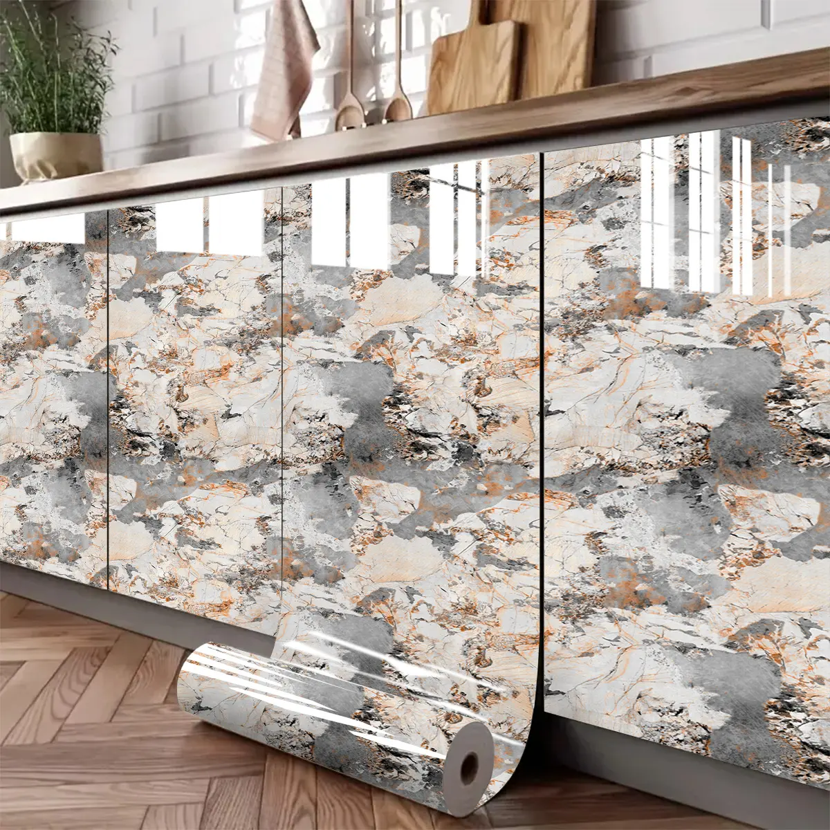 Marble Pattern Wallpaper, Self-adhesive Wallpaper, Kitchen Fireproof & High-temperature Resistant Stove Film, Waterproof Aluminum Foil Paper, Marble Backsplash Wallpaper, Marble Wallpaper Peel And Stick, Sticky Wallpaper Peel And Stick