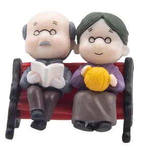 Mini Park Bench Grandpa Grandma Model Ornament Accessories for Bonsai Craft Miniature House Fairy Garden Decor-for DIY Decoration