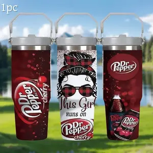 1pc 20/30oz Dr Pepper Cherry Soda Themed Large Capacity Vacuum Cup, Portable Handle Water Bottle, Leakproof Insulated Tumbler,Multiple specifications are available,Car Leak-Proof Travel Tumbler,Carry Handle Valentine's,Father'S & Mother'S Day Gifts