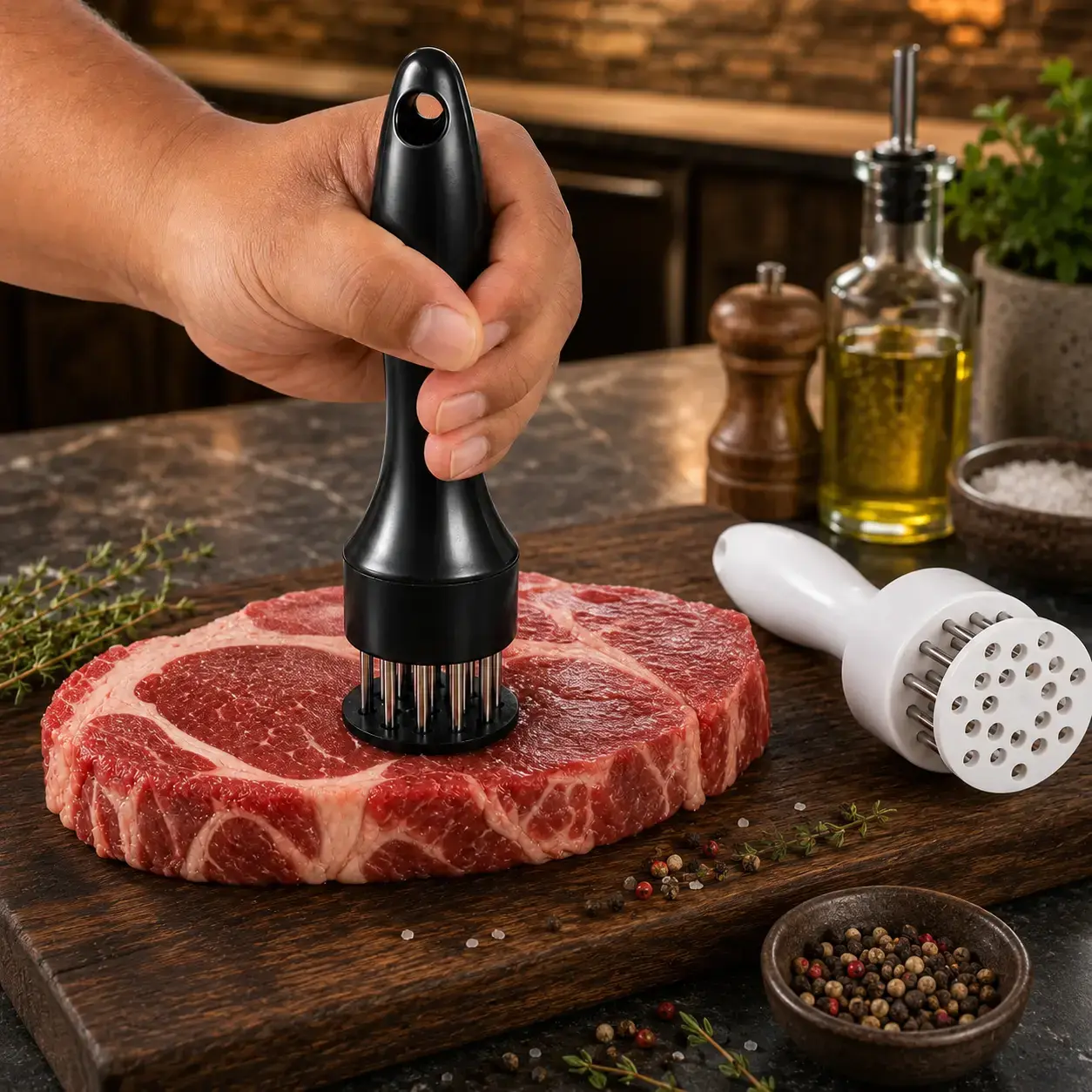 Stainless Steel Meat Tenderizer Tool for Steak, Chicken & Pork, Needle Tenderizer for Faster Marinating & Juicier Meat, Essential Kitchen Cooking Gadget