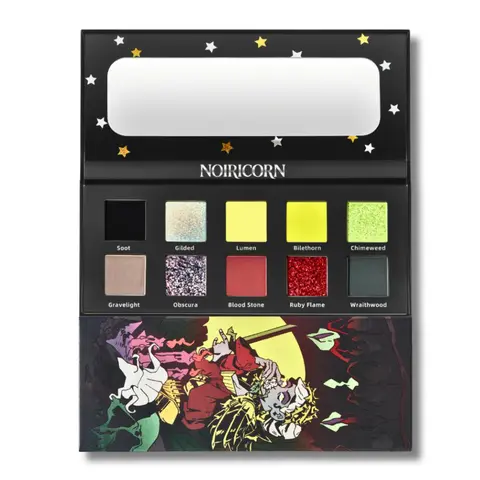 NOIRICORN BLIGHTMOON x @ghoul.in.japan Collab Dark Eyeshadow Palette - 1 Cosmic Shimmer, 6 Velvet Mattes, Multichrome Color-Shifting Optical Pigment, Hand-Drawn Art for Avant-Garde Artists (Bad Girl Aesthetic)