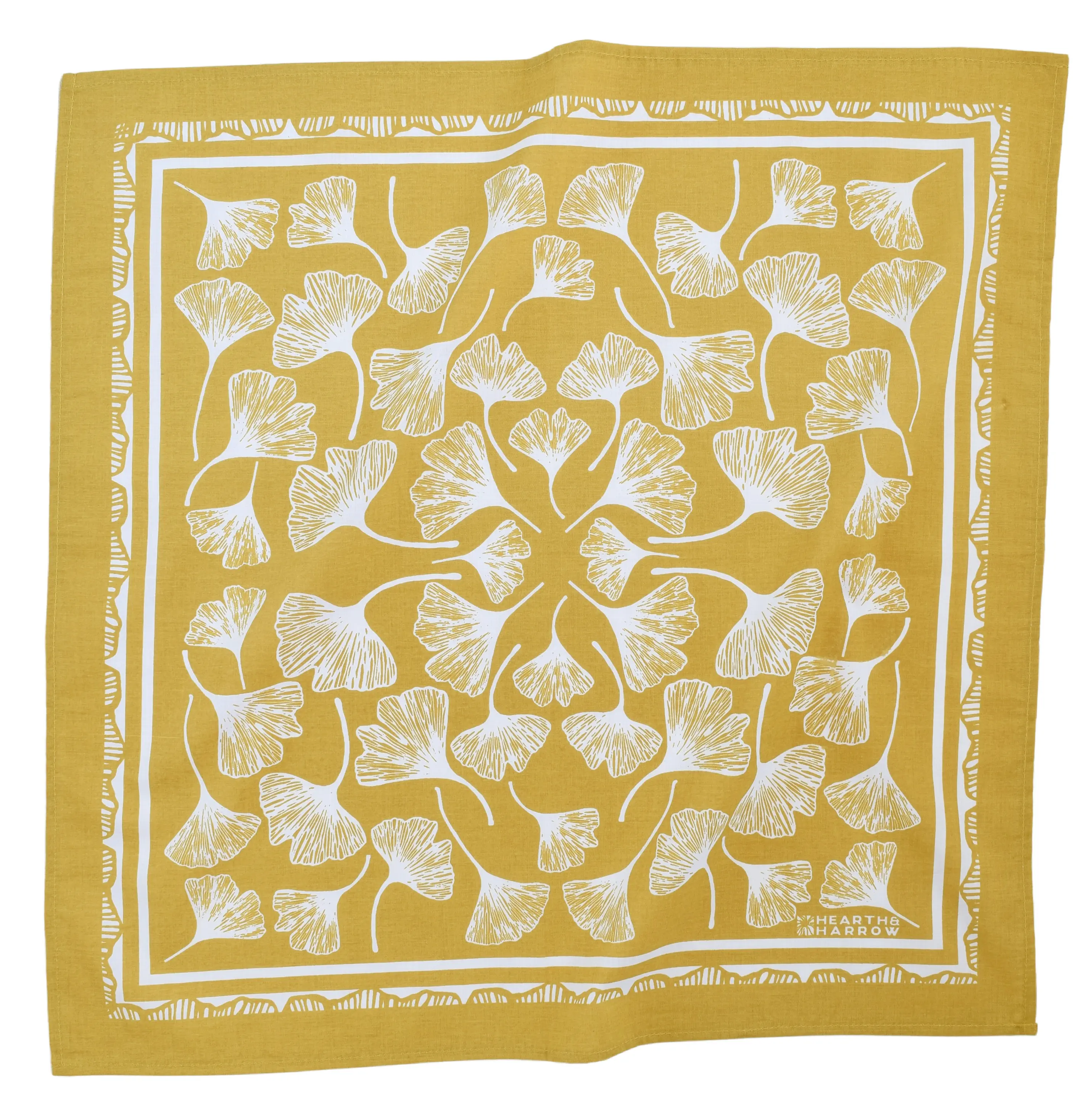 Ginkgo Leaf bandana - Mustard Yellow - Botanical Print - 22" x 22" - Neckerchief - Handkerchief - 100% Cotton - Hand Screen Printed - Designed in Maine