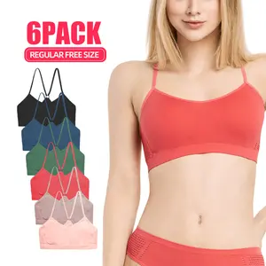 6 Pack Women's Racerback Bralette with Side Mesh Seamless Wireless Breathable Sports Workout Running Cycling Yoga Activewear Assorted Variety Pack