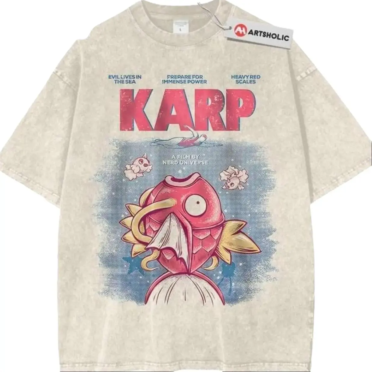 Jaws x Magikarp Shirt, PKM Shirt, Karp Parody Graphic T-Shirt, Karp Movie Style Shirt, Funny Cartoon Fish Graphic T-Shirt Unisex