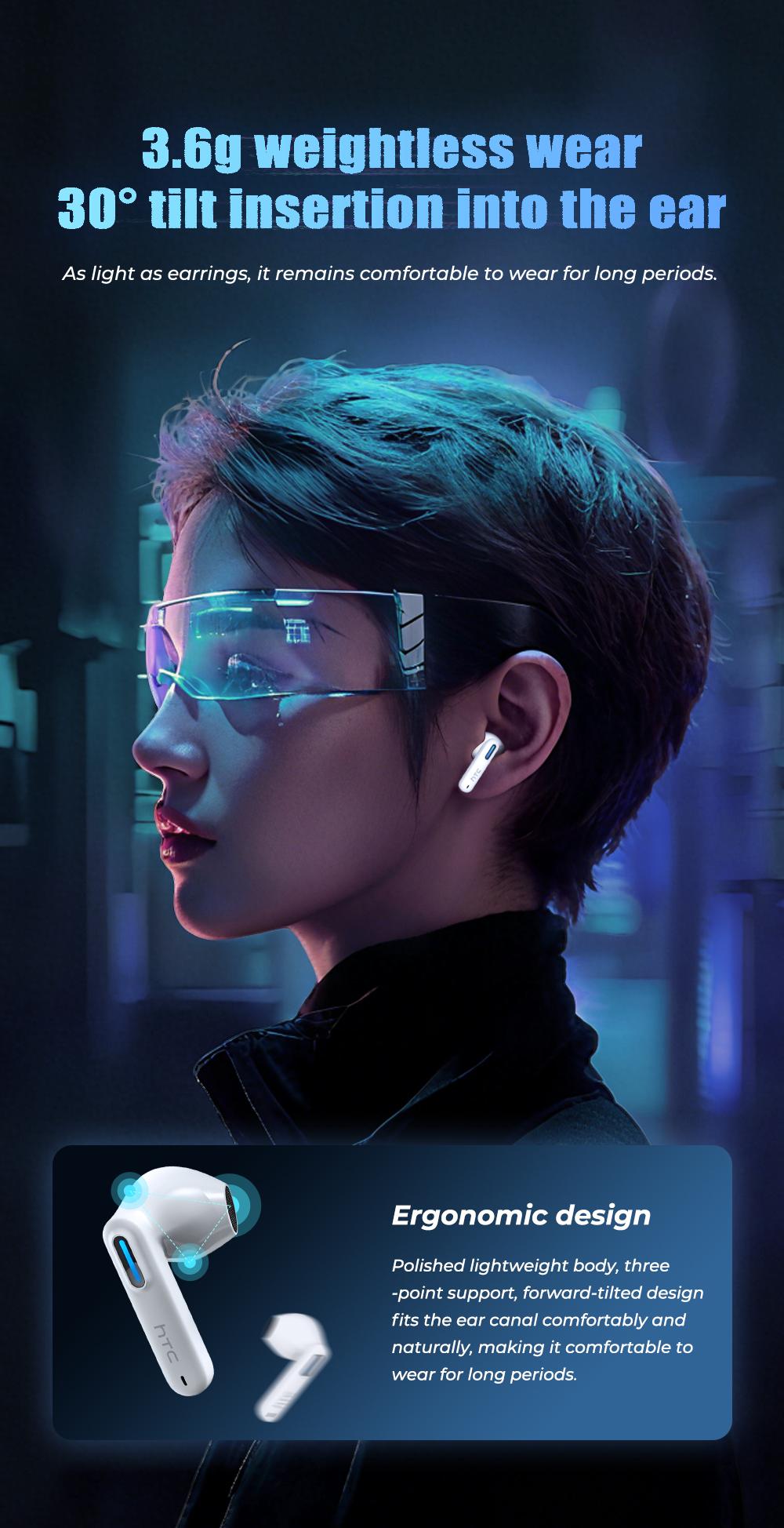 HTC NE49 Wireless Earbuds Bluetooth 6.0 Gaming Headsets High Fidelity IPX5 Waterproof, Suitable for Office, Sports, Study and Audio Calls, Built-in Microphone, TWS Earphones detail 2