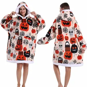 Halloween Oversized Plus Size Blanket Hoodie Winter Warm with Sleeves Home Lounge Travel Casual Wear Loungewear Winter Apparel Holiday Clothing Women Men Adults Halloween Gifts Birthday Decorations Halloween Theme Lovers