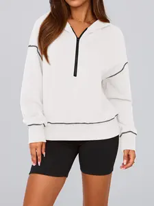 Renaishow Women's 2026 Fall Spring Hooded Sweatshirts Long Sleeve Half Zip Cropped Hoodies Pullover Winter Fashion Clothes Basic Casual Fit Loose