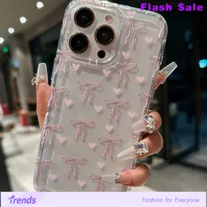 Bow & Heart Transparent Pattern Clear Phone Case, Total Protective Shockproof Mobile Cellphone Cover for iPhone 15 14 13 12, Silicone Cases, Collagen Casing, Cellphone Accessories, Smartphone Protector Lightweight Case