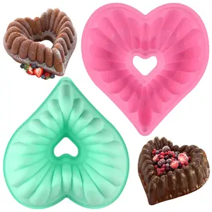 2 Pack Heart Bundt Cake Pan, Nonstick Silicone Molds for Making Wedding, Valentine's Day, and Family Cakes