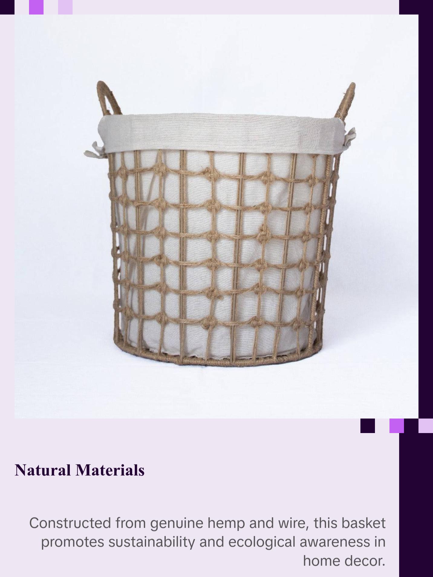 Round Hemp Tied Wire Basket with Fabric Inner Round Hemp Tied Wire Basket with Fabric Inner