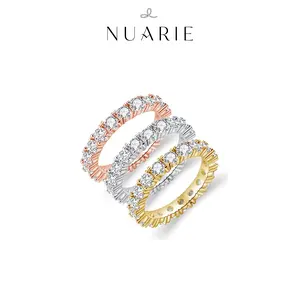 Single Row Full Diamond Ring Sparkling Zirconia Stackable Elegant Light Luxury Women's Daily Jewelry Gift