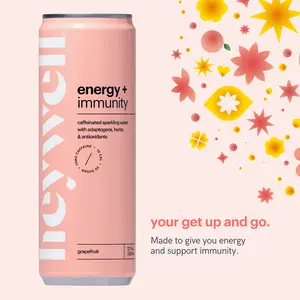 Energy + Immunity Grapefruit Sparkling Water Beverage With Adaptogens, Antioxidants, and Organic Caffeine