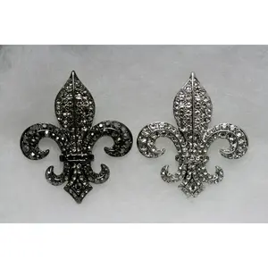 New Orleans Fleur De Lis Boutonniere Black Rhinestone Brooch, Pendant, French Fleur De LIs Crystal Lapel Pin, Flat Back Fleur De Lis Jewelry
