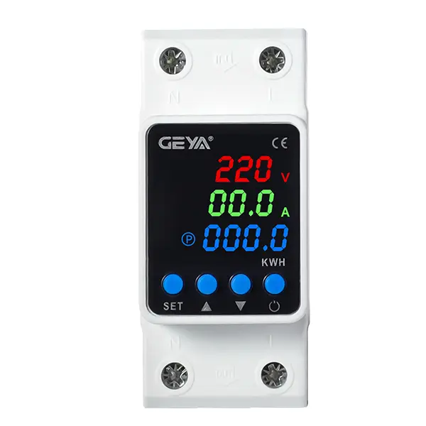 GEYA 63A 110V Smart Circuit Breaker, 2-Pole DIN Rail Adjustable Voltage Protector, Automatic Over/Under Voltage & Overcurrent Protection, Auto Reset with Digital V/A Display