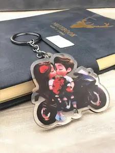 Rose Motorcycle Couple Keychain, Sweet Style, Acrylic Double-Sided Design, Unique Personalized Couple Accessories, Trendy Gift Idea