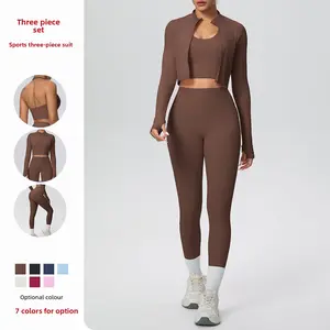 New Brushed Tight-Fitting Breathable Halter Neck Tank Top Long Three-Piece Set for Sports, Running, Fitness, and Yoga