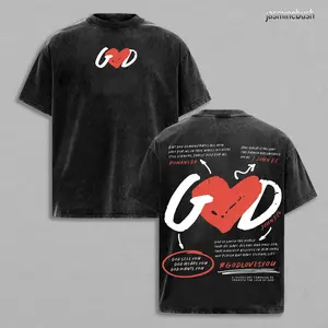 God Loves You Bible Verse Vintage Washed Tee, Unisex Oversized Christian Streetwear Faith Shirt Faith Based Apparel Gift For Christian