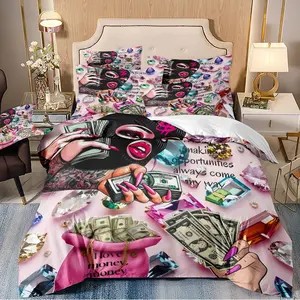 3-piece down duvet cover with monetary elements such as dollar bill patterns, breathable bedding set, machine washable, zippered, suitable for home decoration in bedrooms and guest rooms (1 * down duvet cover 2 * pillowcase, no down duvet core)