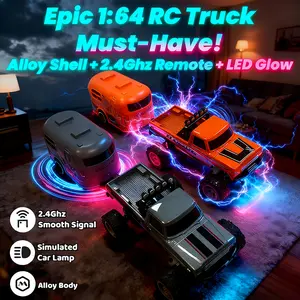 1:64 Scale Mini Alloy Off-Road Remote Control Toy Truck Cars, 2.4GHz Wireless Universal Remote Cars with Bright LED Lights, Tail Lights, Smooth 3-Speed Settings & Interactive Puppy for Night Racing