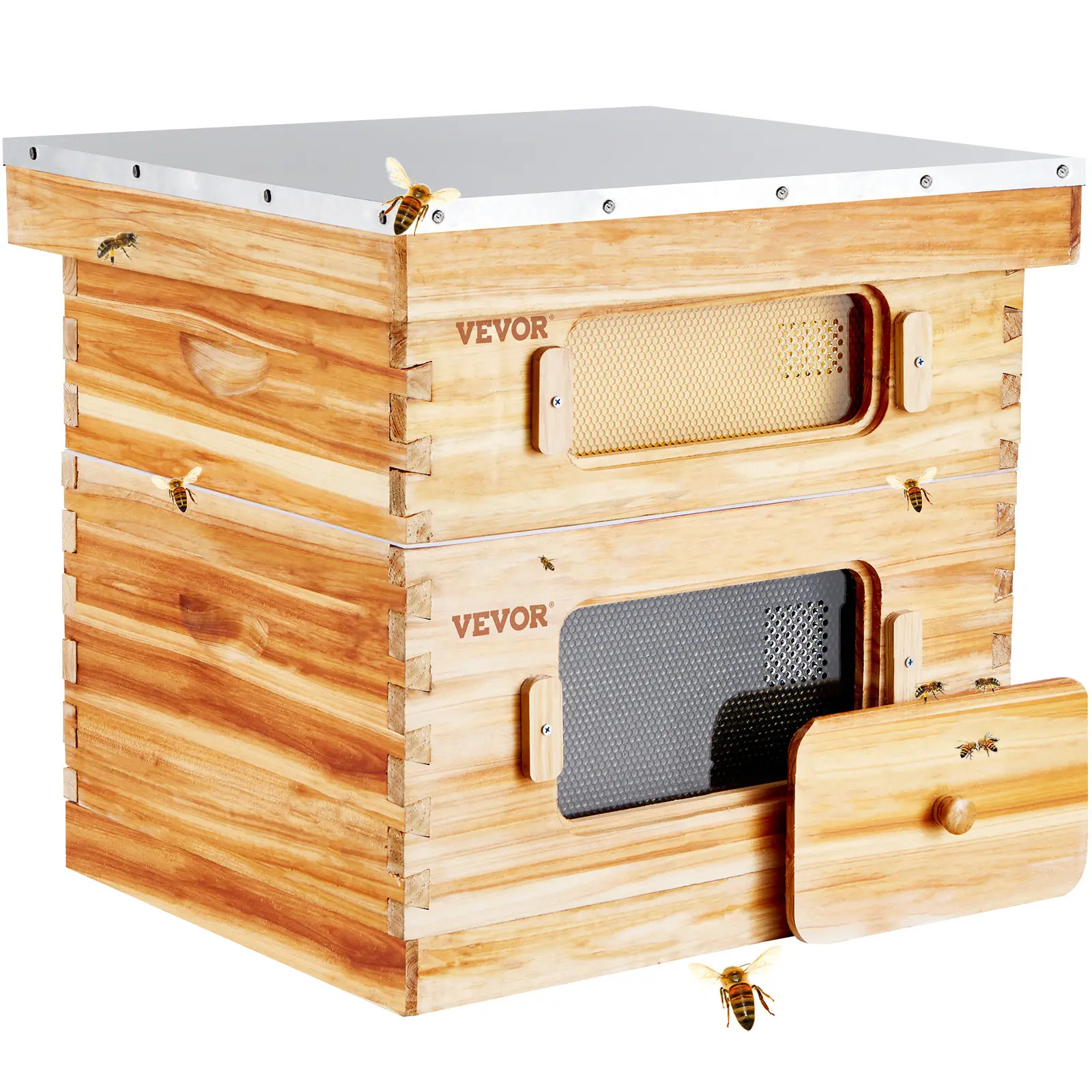 【summerfinds】VEVOR Bee Hive 20 Frame Bee Hives Starter Kit, Beeswax Coated Cedar Wood, 1 Deep + 1 Medium Bee Boxes Langstroth Beehive Kit, Transparent Acrylic Windows with Foundations for Beginners Pro Beekeepers，DEALS FOR YOU