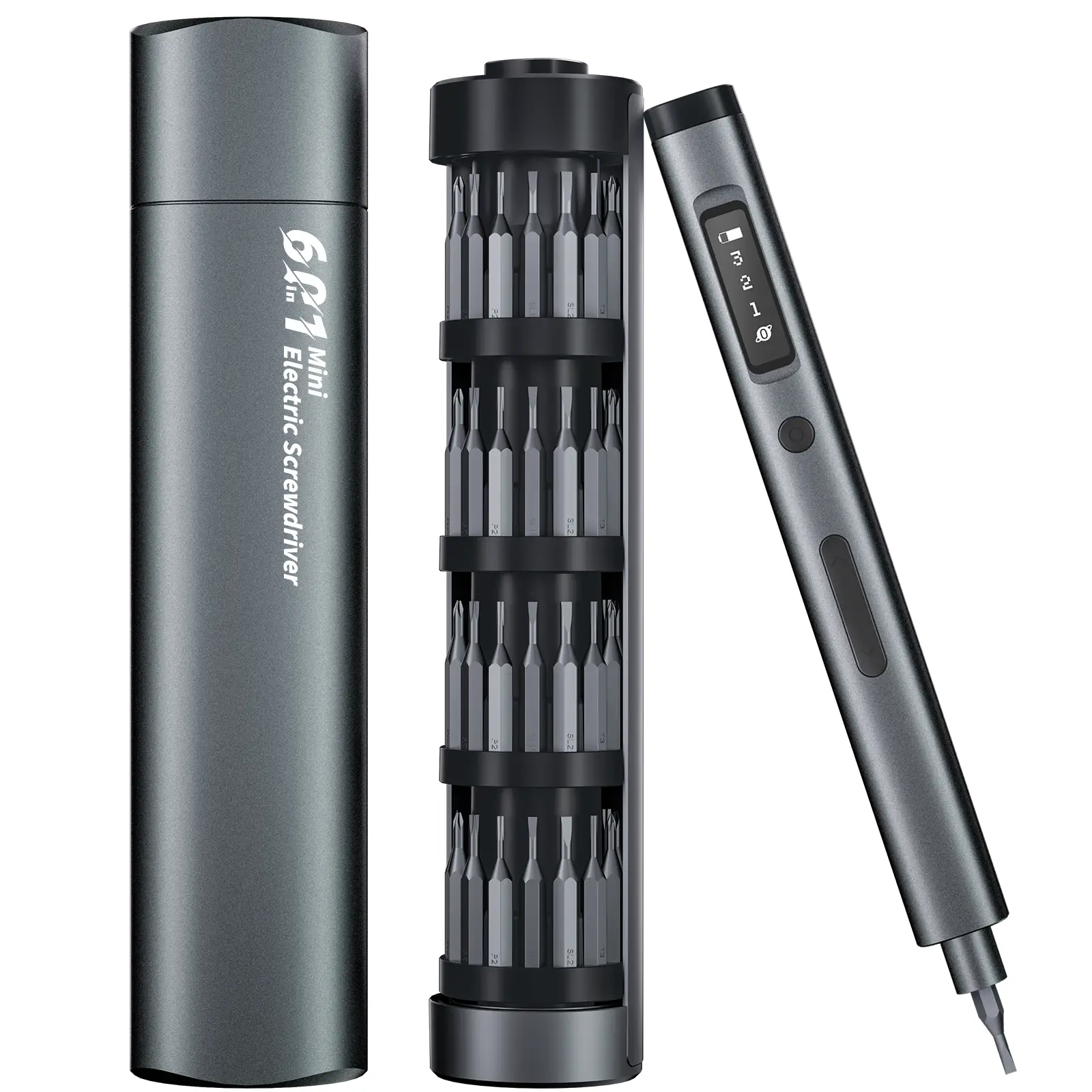 Mini Electric Screwdriver, 60-in-1 Portable Cordless Screwdriver, Precision Screwdriver Set with 4 LED Lights, 3-Level Torque, Aluminum Magnetic Stora