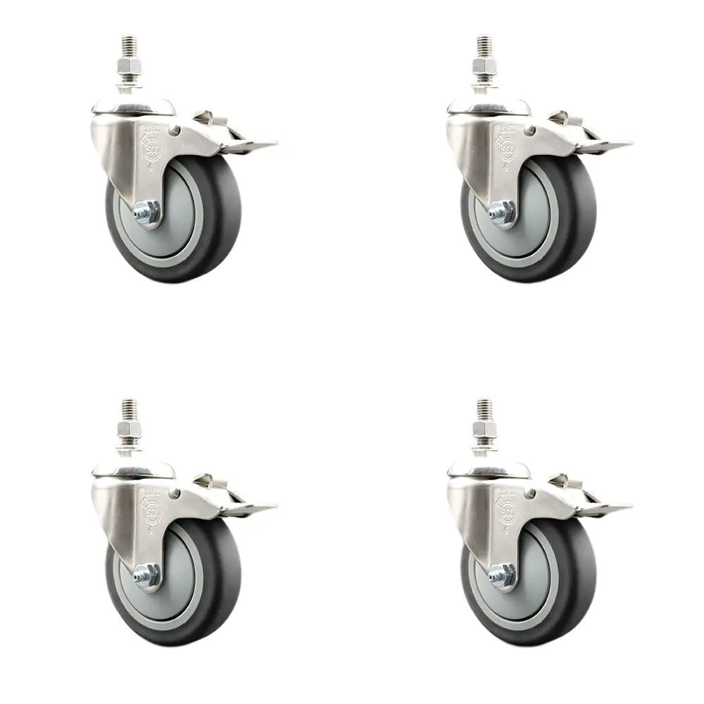 Service Caster SCC-SS316TSTTL20S414-TPRB-M1015-4 Thermoplastic Rubber Swivel Stem Caster with 4 in. Caster Wheels - 10 mm Metric Threaded Stems - 316 Stainless Steel Casters - Set of 4