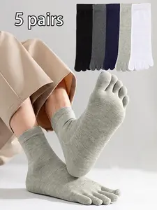 5 Pairs Spring Autumn Comfortable Unisex Plain Five-Finger Socks, Fashion Simple Breathable Sports Socks for Women Running Gym Daily Use