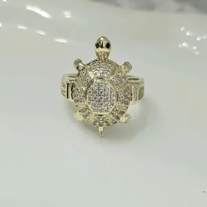 Turtle Ring Gold Plated with Detailed Shell Design and Sparkling Stone Accents for Stylish Accessory