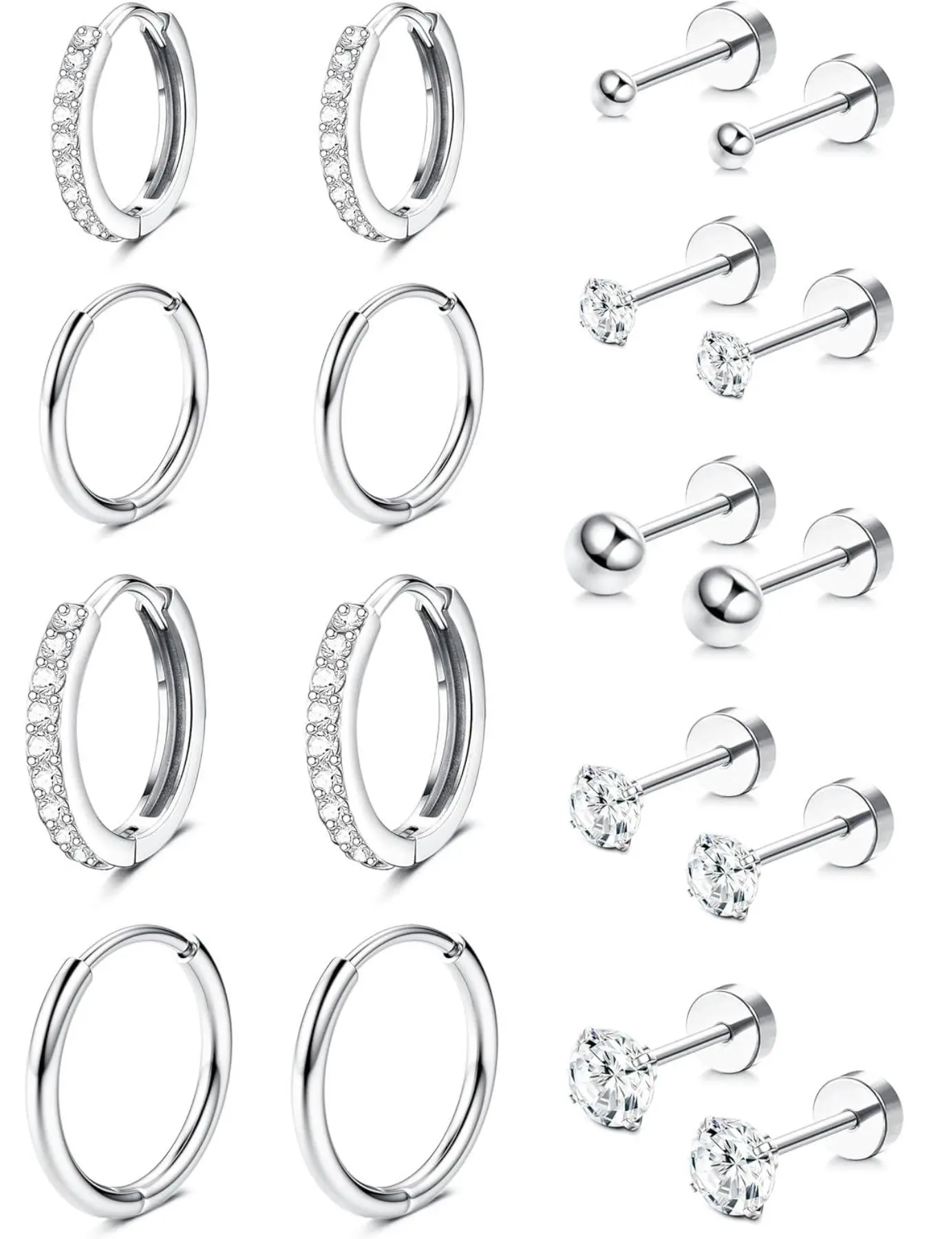 9 Pairs Earrings Set for Multiple Piercings, Hypoallergenic 14k Plated, Small Huggie Hoops & Cz Studs for Women, Huggie Earring Pack, Hoop Shape Earrings, Stud Earrings Stack, Earrings Jewelry