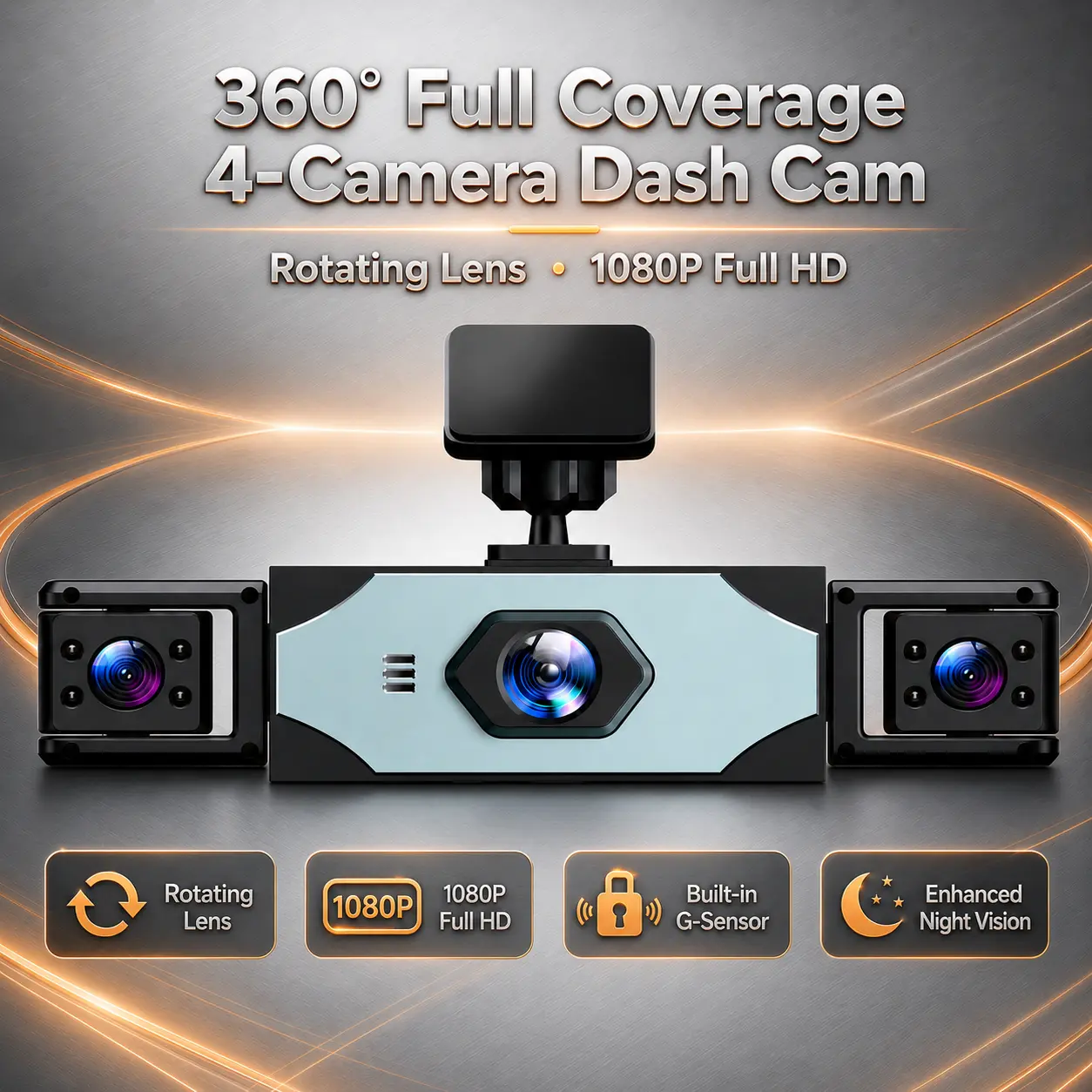 360° 4-Channel Dash Cam for Cars, FHD 1080P Front Rear Left Right Camera, 3" IPS Screen, Night Vision, Loop Recording, G-Sensor, 24H Parking Monitor, Reverse View Dual-Lens HD holiday gift