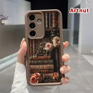 Soft Case Compatible with Galaxy S24 Ultra S25 Plus S23 S22+ Bookshelf Floral Decoration Pattern Camera Lens Protective Durable Cover Gift for Girl