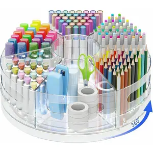 Rotating Desk Organizer, 360° Acrylic Pen Organizer for Desk with 7 Removable Compartments, Extra-Large Pen Holder for Office Supplies, Markers, Art Supplies, Clear Pencil Holder
