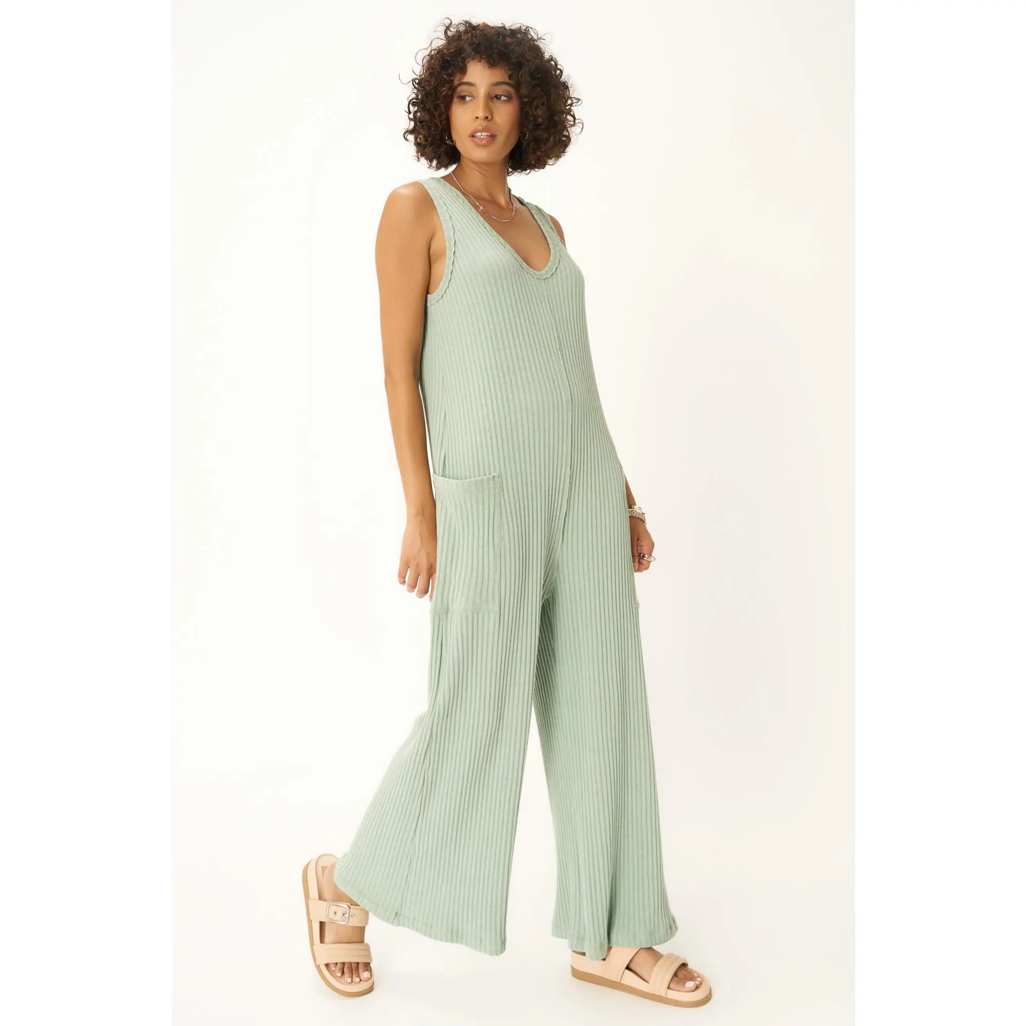 Santa Maria Sweater Rib Wide Leg Jumpsuit - Endless Sky