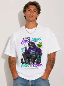 I Don't Chase Dreams Graphic T-Shirt Men Skull Streetwear Tee Skeleton Skateboard Print Hip Hop Oversized Casual Shirt