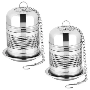 2PCS Tea Infuser Strainer - Stainless Steel Tea Strainers for Loose Tea, Loose Leaf Tea Steeper, Fine Mesh Tea Ball holder with Chain Hook and Lid, Reusable Tea Filter Bags Diffusers