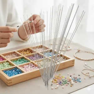 Rust-Proof Stainless Steel Beading Needles for Jewelry Making, DIY Craft with Large Eye, Anti-Break Big Hole Needle Head, Fit Fine or Thick Threads, Hand Sewing and Bead Stringing Tools, Metal Wire Beading Needle Set, Sewing Supplies