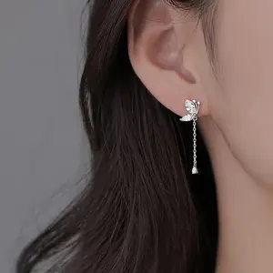 s925 sterling silver Butterfly Dangle Earrings，Minimalist Simple Unique Earrings for galentine‘s party valentine’s day gift，fashion zirconia earrings，anniversary holiday jewelry，gift for women