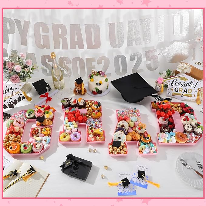 2026 Graduation Number Fillable Charcuterie Boxes - 4 Pcs 13.7" Disposable Mache Paper Trays Containers for Chocolate Candy Cookie Treats Grad Favors, Party Table Decor Centerpiece Ideas, Celebration Grad Gifts for Daughter Son Grad Party Supplies