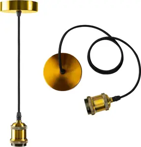 Vintage Mini Pendant Light Kit - UL E26 Lamp Socket - Industrial Edison Retro Ceiling Hanging Pendant Fixture - DIY Chandelier Decor Kit Adjustable Woven Pendant Light Cord (Antique)