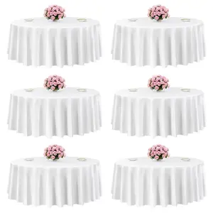 【Summervibes】VEVOR White Round Tablecloths 6 Pack, 120 Inches in Diameter, Stain- & Wrinkle- Resistant, Machine Washable Table Clothes, Polyester Fabric Table Covers for Wedding, Party, Banquet, Formal Events