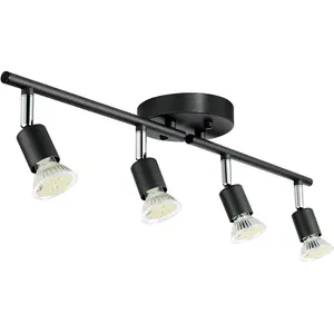 【fathersdaygift】VEVOR 4-Light LED Track Lighting Kit, Ceiling Spot Light with Rotatable Light Arms and Heads, 24.8" Track Lighting Fixture, Included 4 GU10 3000K Bulbs for Indoors Exhibition, Kitchen, Living Room