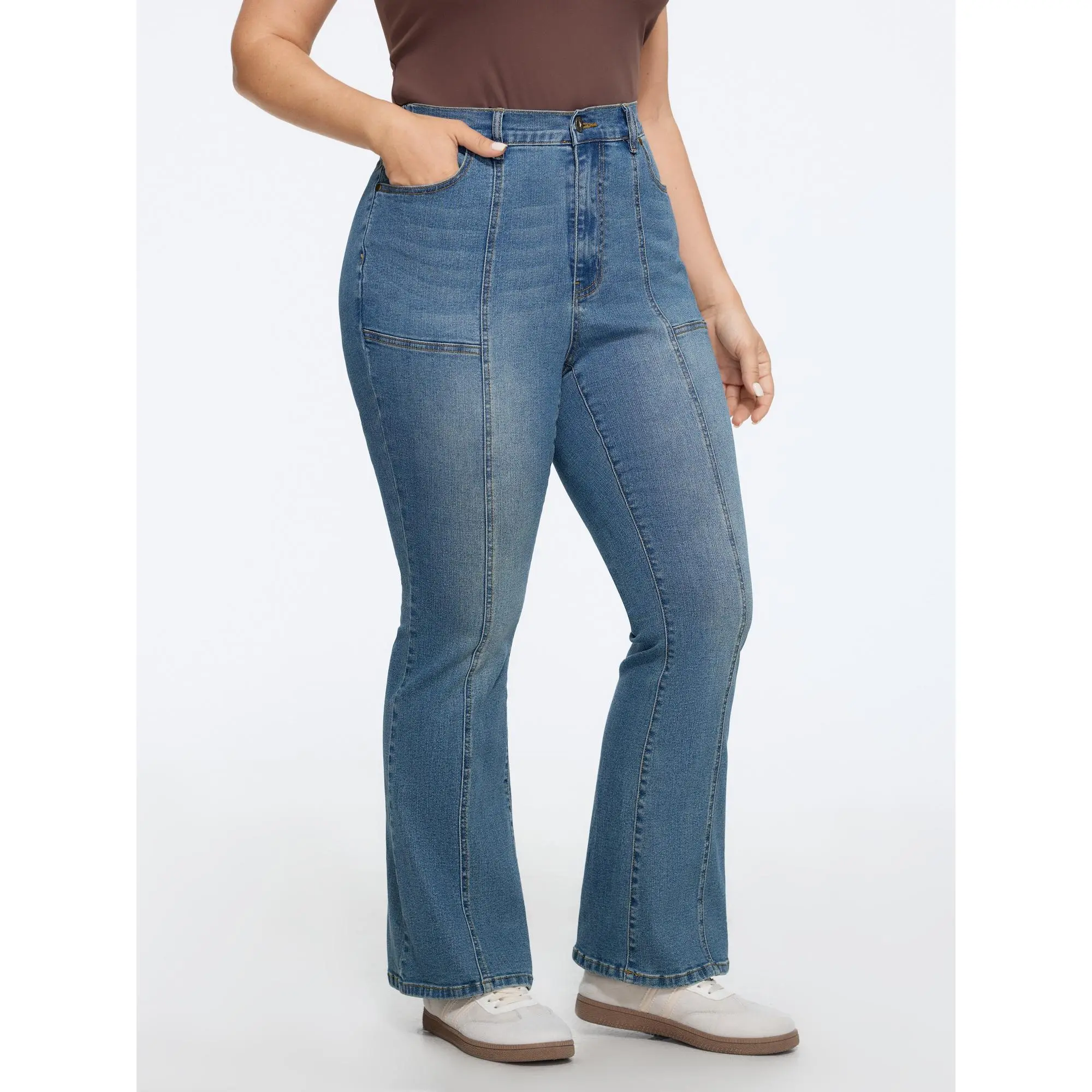 BLOOMCHIC Plus Size High Waist Seam‑Detail Stretch Bootcut Jeans[M-6X] Summer Finds