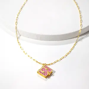 Secret Diary Book Locket (Magenta) - Gold