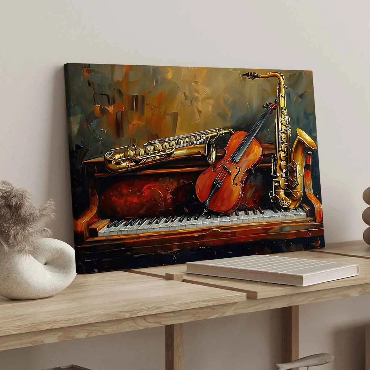 1Count Wooden Frame Canvas, Musical Instruments Piano Violin Saxophone Images, Exquisite Poster, Fashion Bedroom Decoration, Modern Art Home Poster, Waterproof High Definition Printing, Ideal Gift, Art, Wall Art Painting