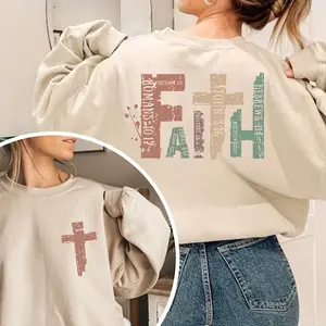 Christian Faith Sweatshirt, Retro Bible Verse Crewneck, Minimalist Cross Sweater, Religious Pullover for Women, Faith-Based Gift
